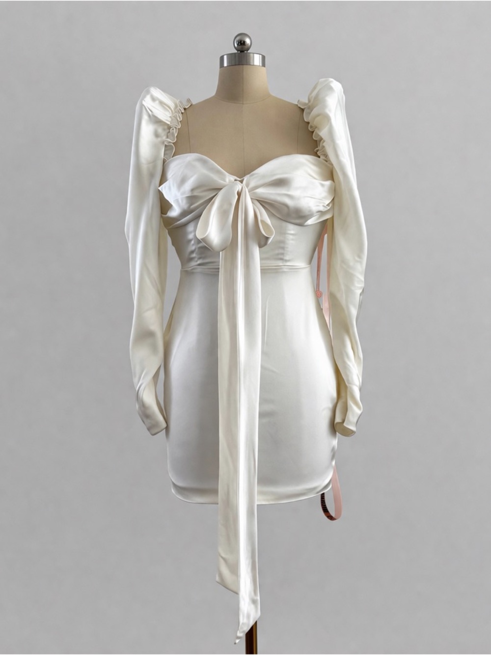 House of CB ‘Maia’ Ivory Satin Puff Sleeve Mini Dress